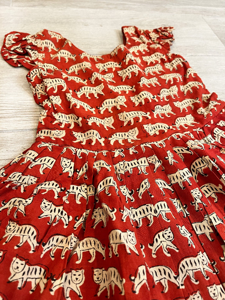 Cotton hand block printed cat dress for girls
