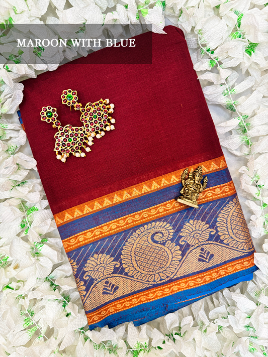 Maroon  saree with decorative border for bharatanatyam, kuchipudi and Odissi practice.