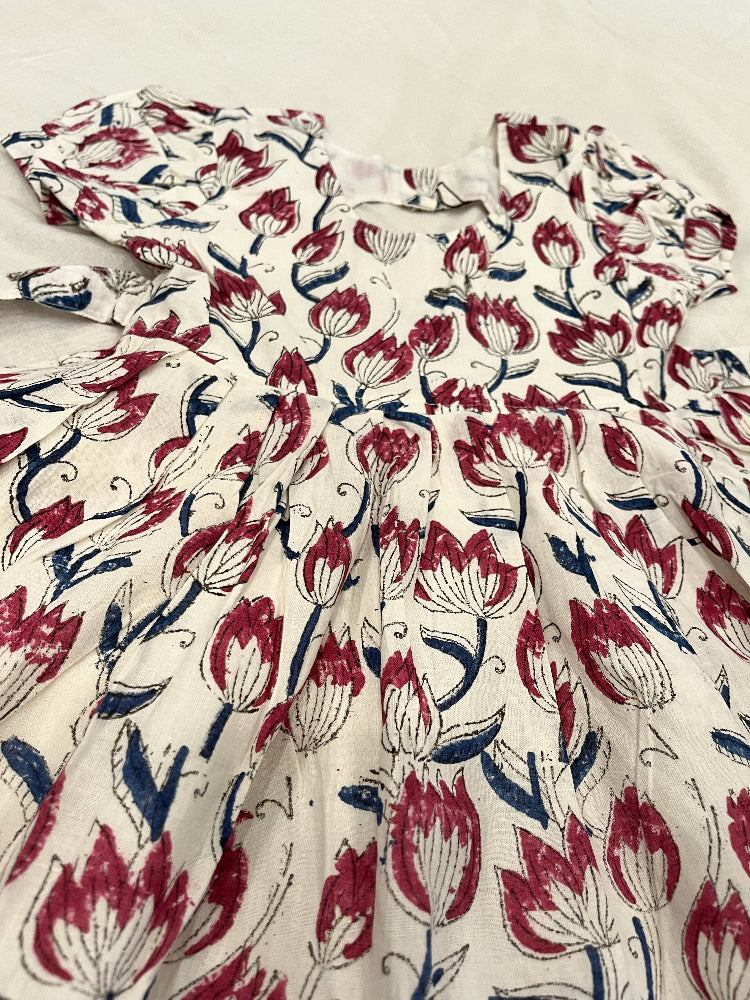 floral hand block printed kids dress