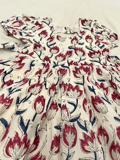 floral hand block printed kids dress