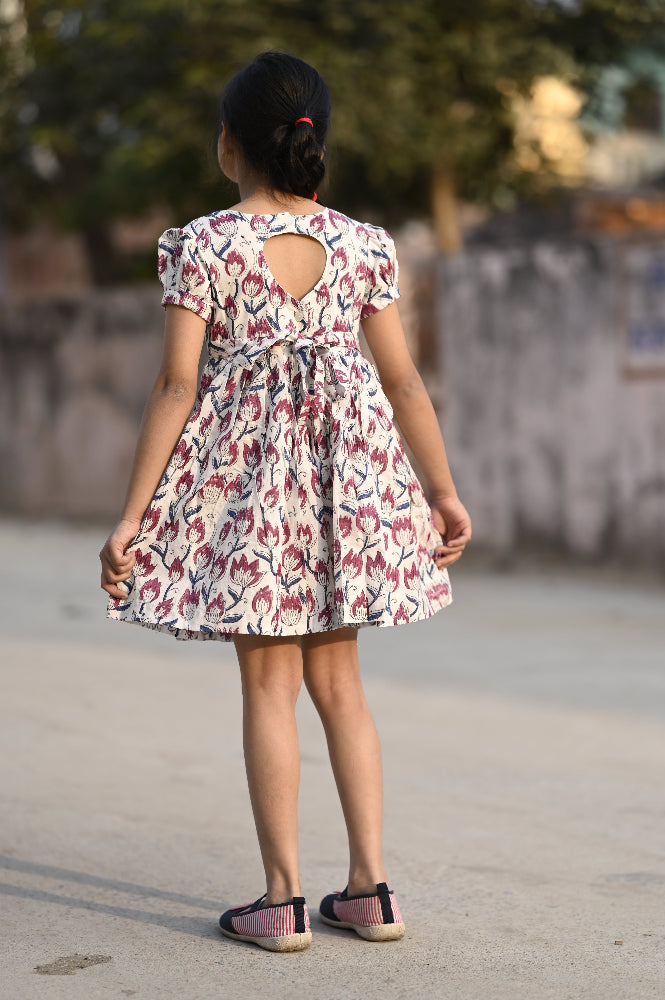 floral hand block printed kids dress