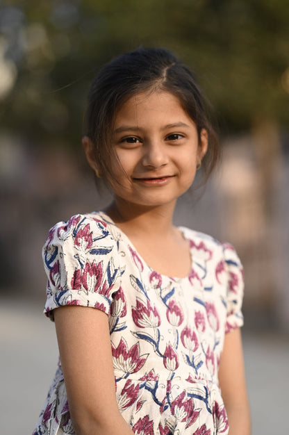 floral hand block printed kids dress