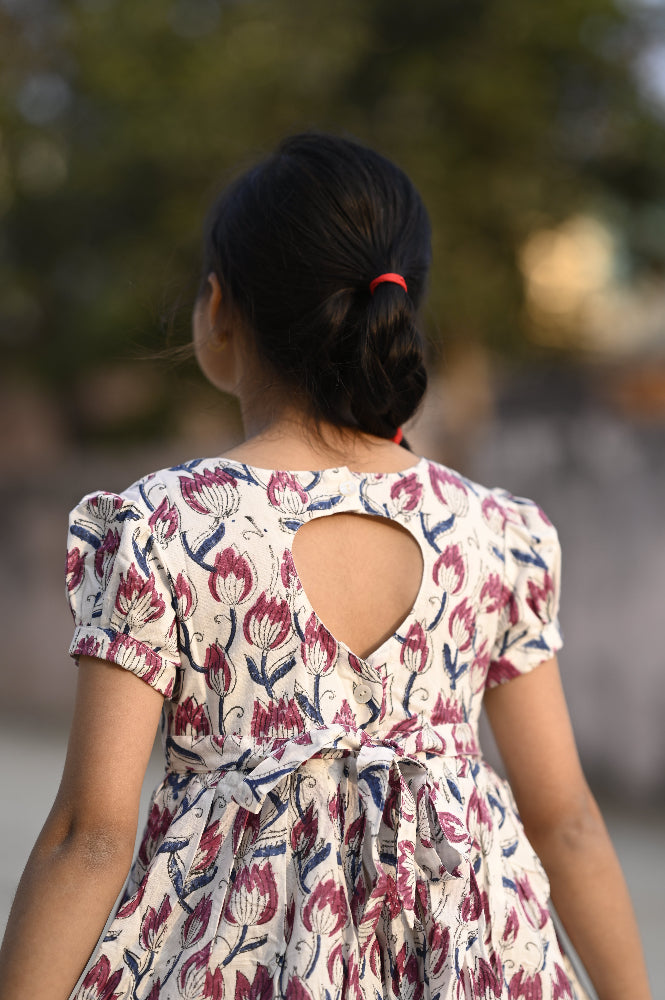 floral hand block printed kids dress