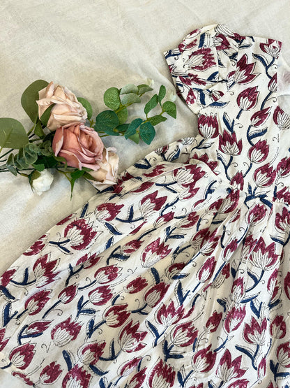 floral hand block printed kids dress