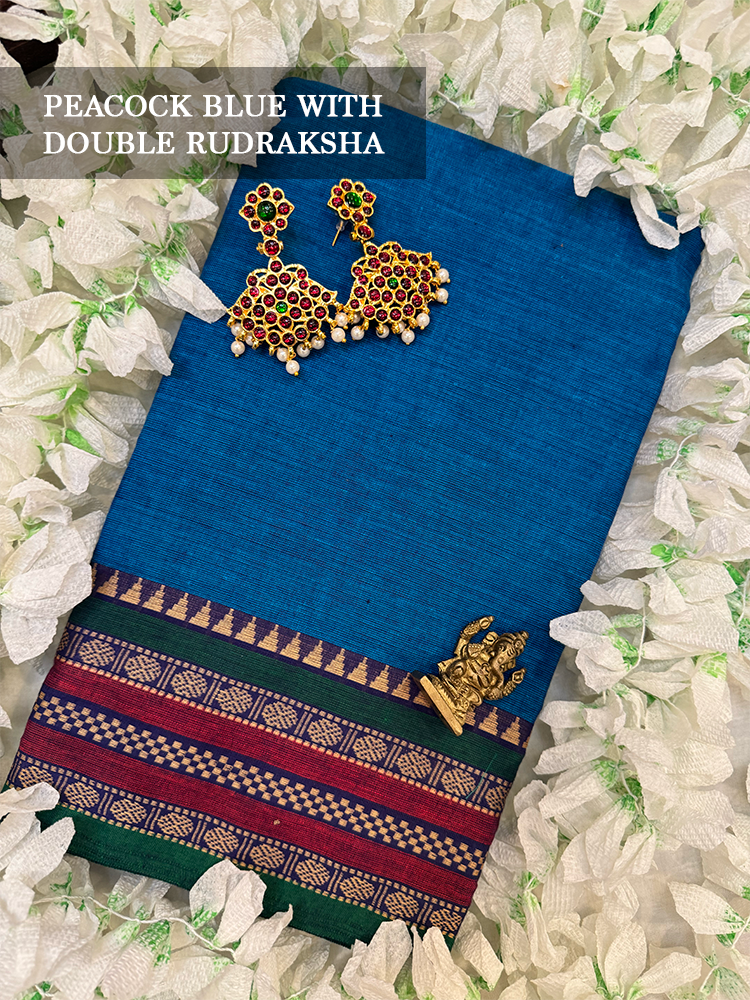 Peacock Blue dance practice saree with gold and red patterns for bharatanatyam, kuchipudi and odissi