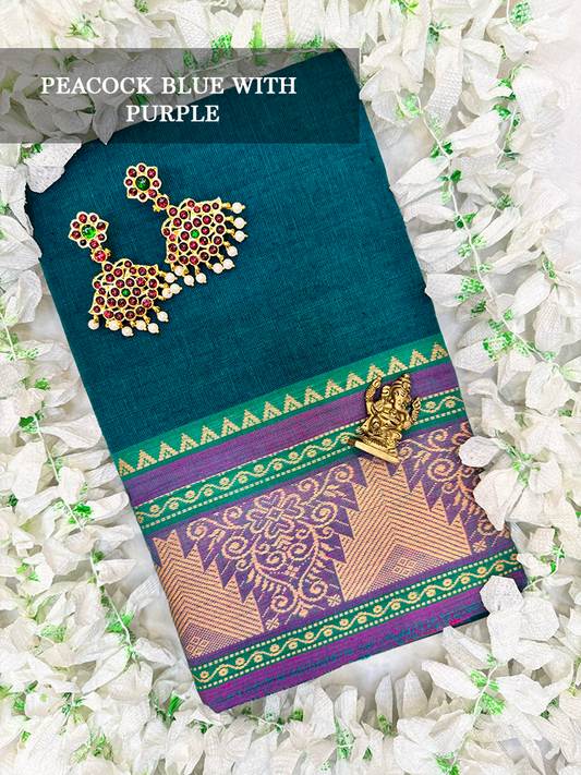 Peacock blue cotton dance practice saree for Bharatanatyam, Kuchipudi and Odissi