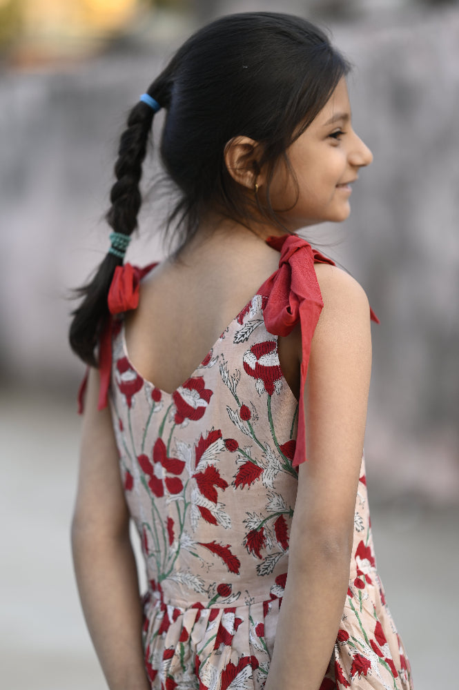 Halter hand block printed floral  kids dress
