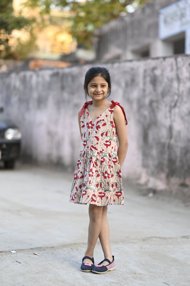 Halter hand block printed floral  kids dress