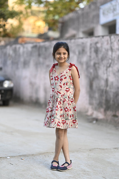 Halter hand block printed floral  kids dress