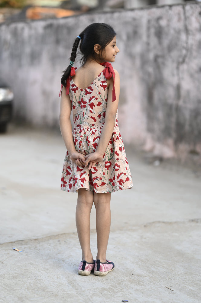 Halter hand block printed floral  kids dress
