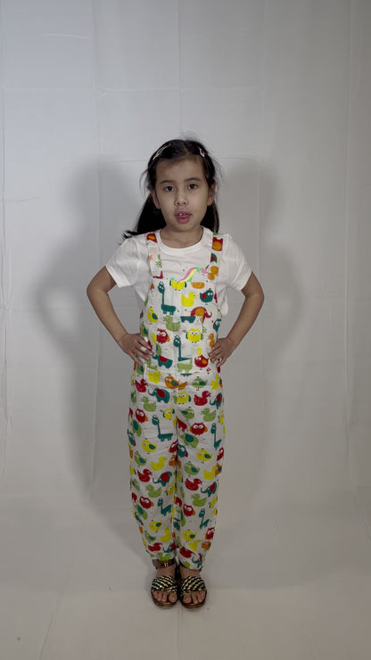 Crowded Zoo-Unisex Animal Print Romper for Kids, featuring pocket in the front and button in front
