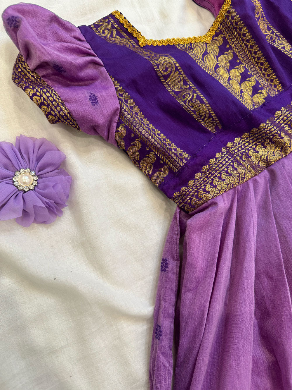 Purple Storm - Kalyani Cotton Mother and Daughter Matching Indian Ethnic Dress Set - Natyamama