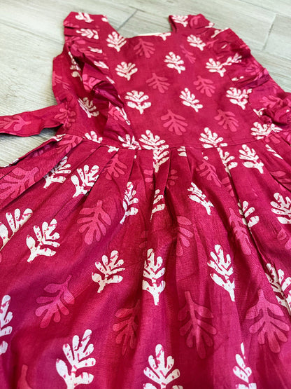 Cotton pink tie back dress for girls