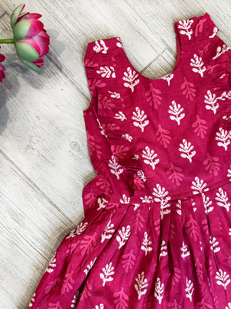 Cotton pink tie back dress for girls
