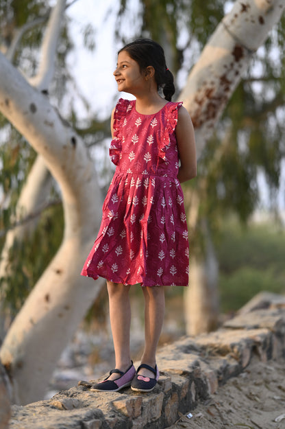 Roja-Pink floral digitally printed dress for Girls with indian floral design- Dress for girls - Natyamama