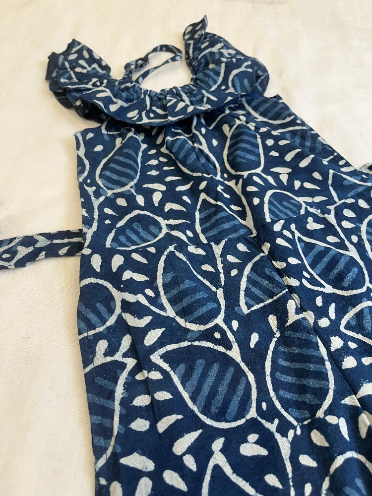 Indigo hand block printed girls romper