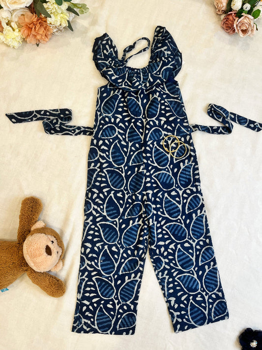 Indigo hand block printed girls romper
