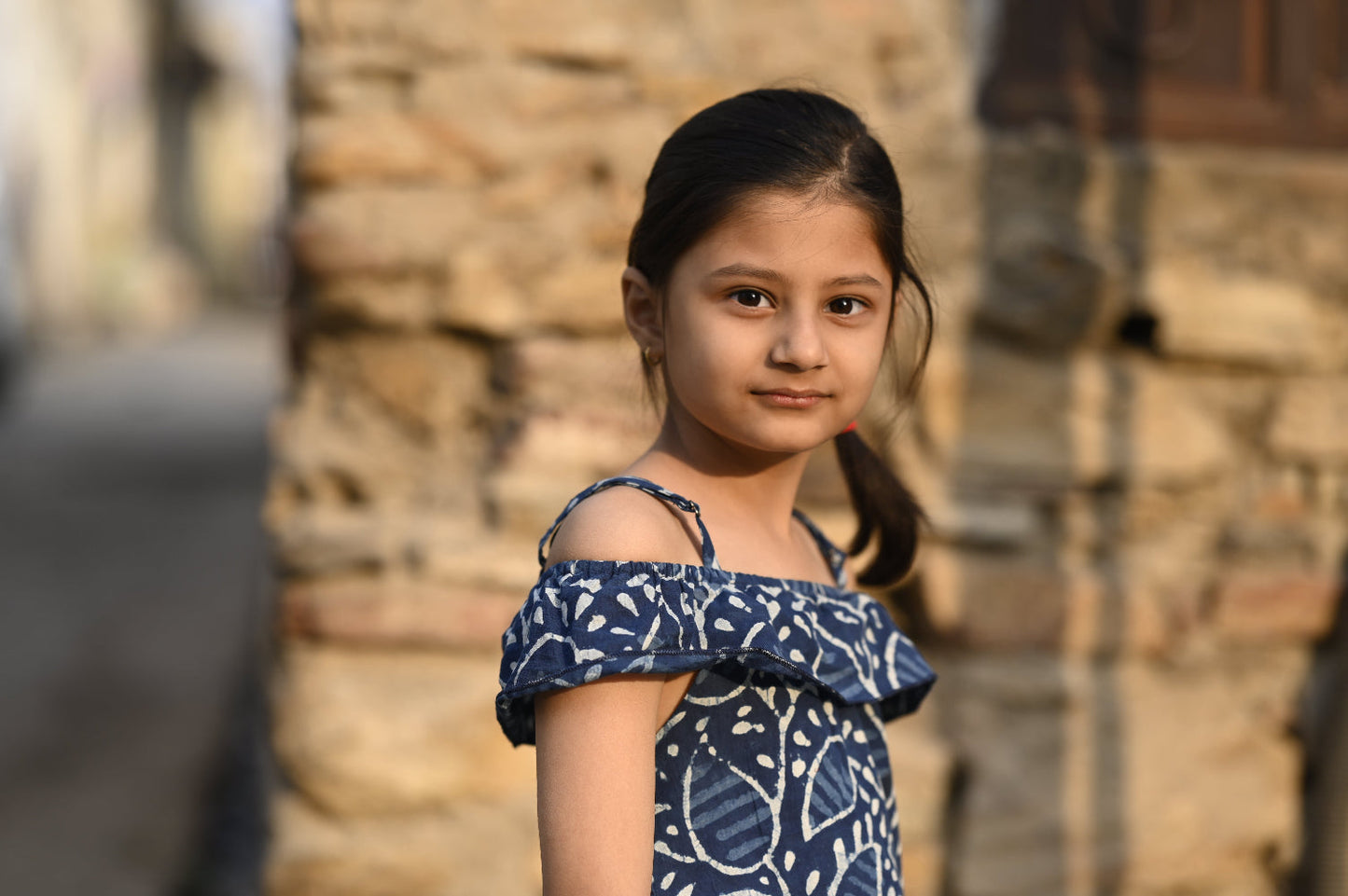 Indigo hand block printed girls romper