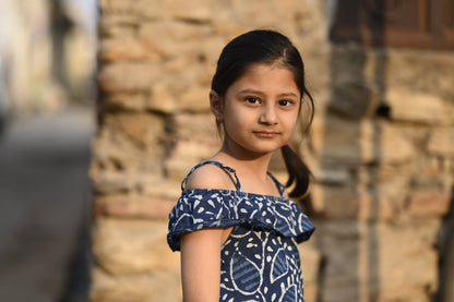 Indigo hand block printed girls romper