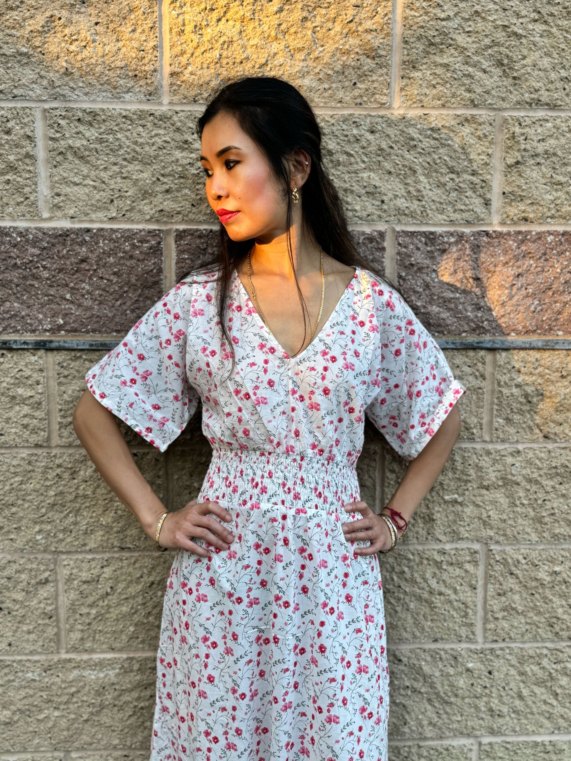 Scattered petals-Soft Cotton White Floral Maxi Dress for women - Women