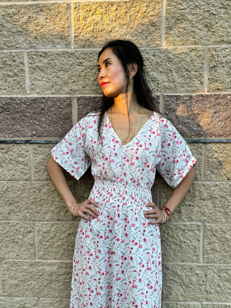 Scattered petals-Soft Cotton White Floral Maxi Dress for women - Women