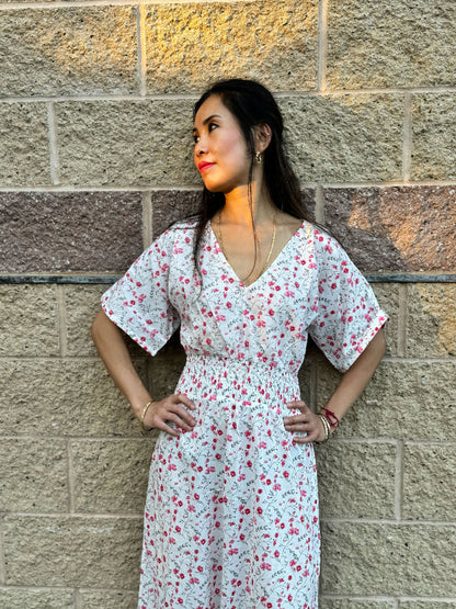 Scattered petals-Soft Cotton White Floral Maxi Dress for women - Women