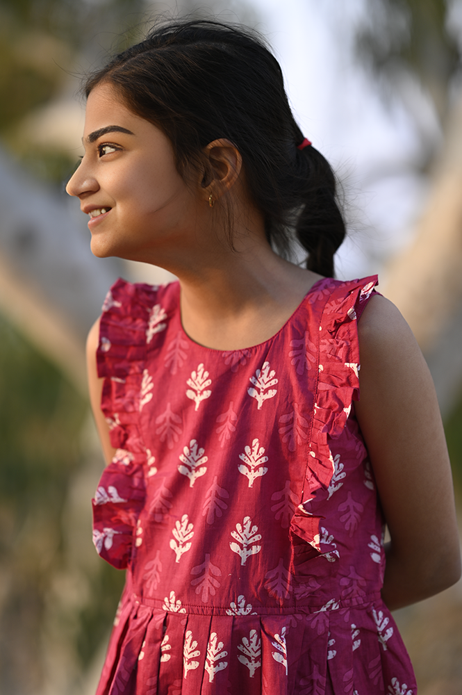 Roja-Pink floral digitally printed dress for Girls with indian floral design- Dress for girls